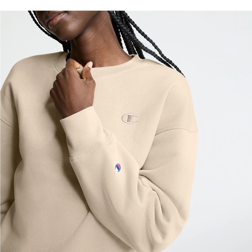 Champion Classic Powerblend Small C Logo Crewneck Sweatshirt - Cream Size L - Picture 2 of 13